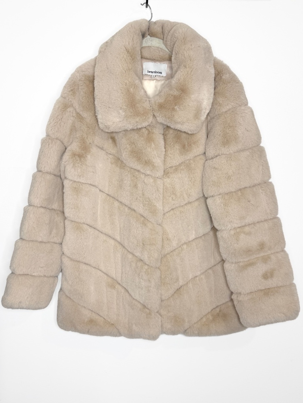 Heartloom Beige Faux Fur Chevron Coat Jacket Size M